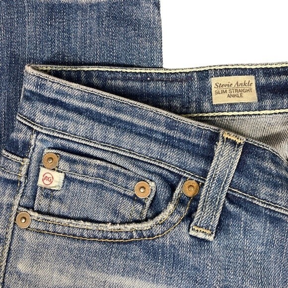 Ag Adriano Goldschmied Stevie Ankle Slim Straight Distressed Blue Jeans, size 25 - Picture 5 of 11